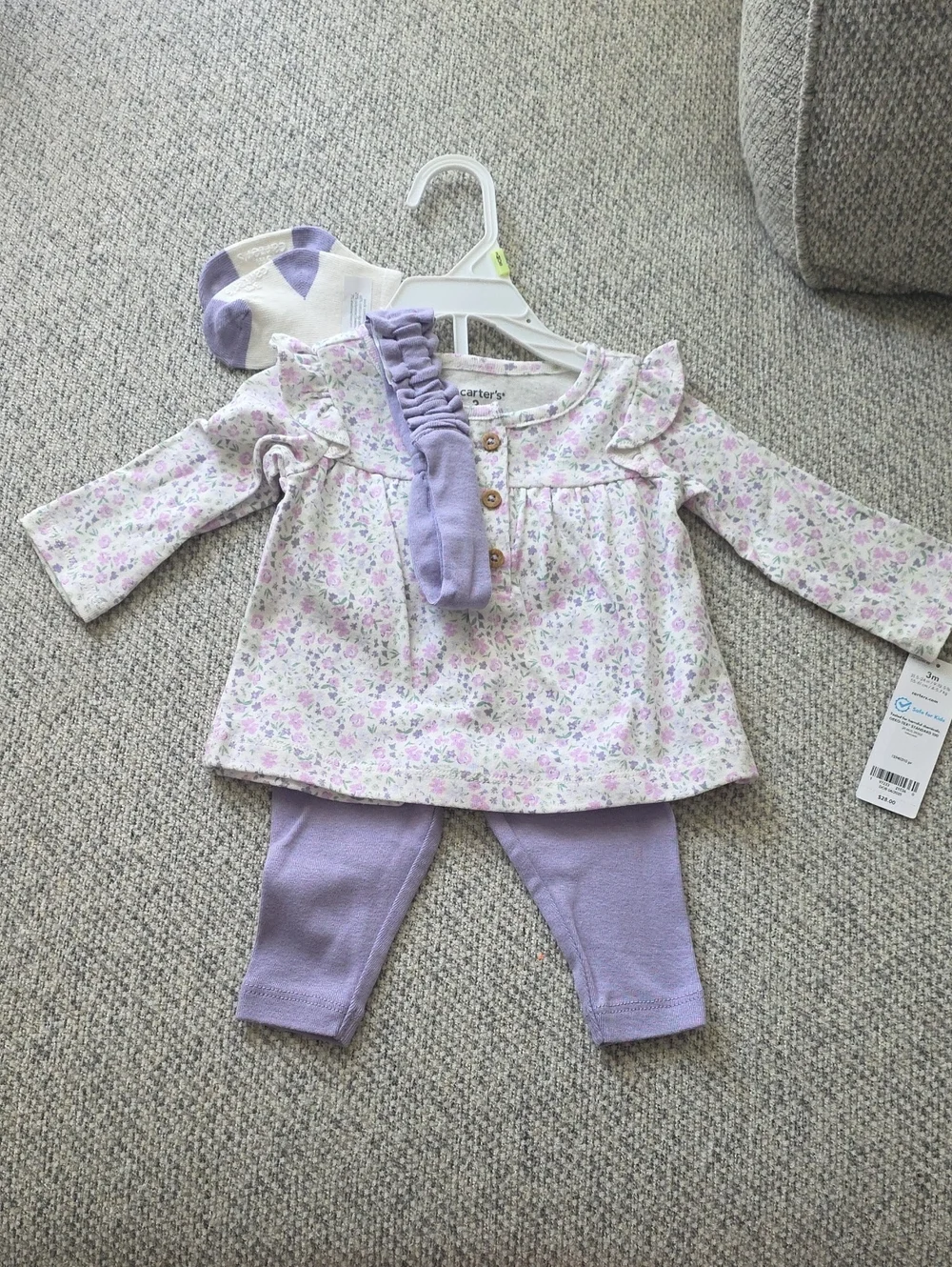 Carter's Purple Floral Top with Lilac Leggings, Socks & Headband